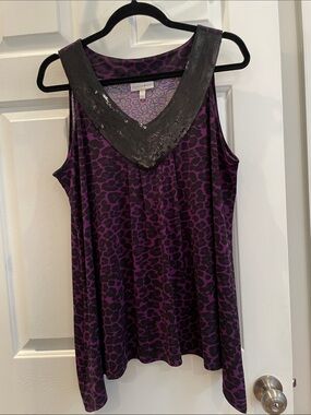 Vintage Fashion Bug Purple Sequined V-Neck Top. Size L